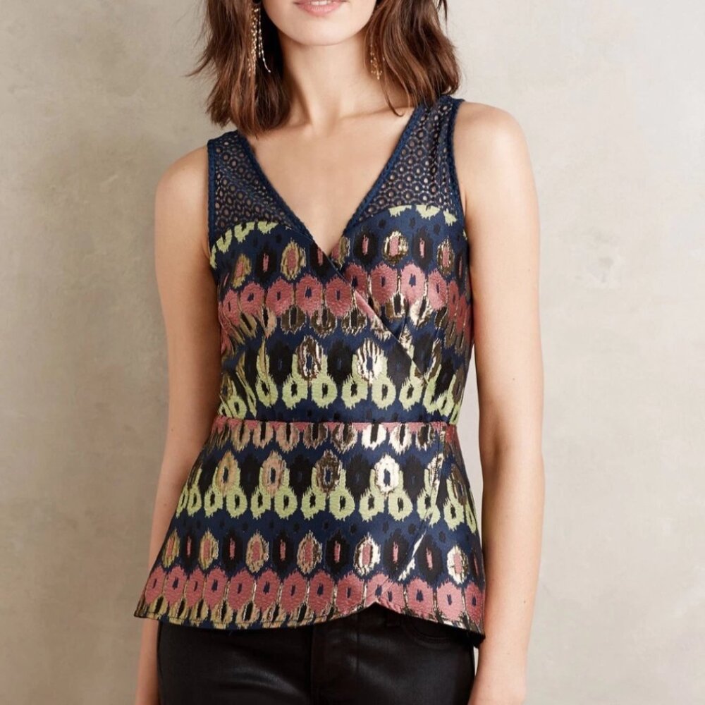 Anthropologie Yana Jacquard Peplum Top by HD in Paris Size S